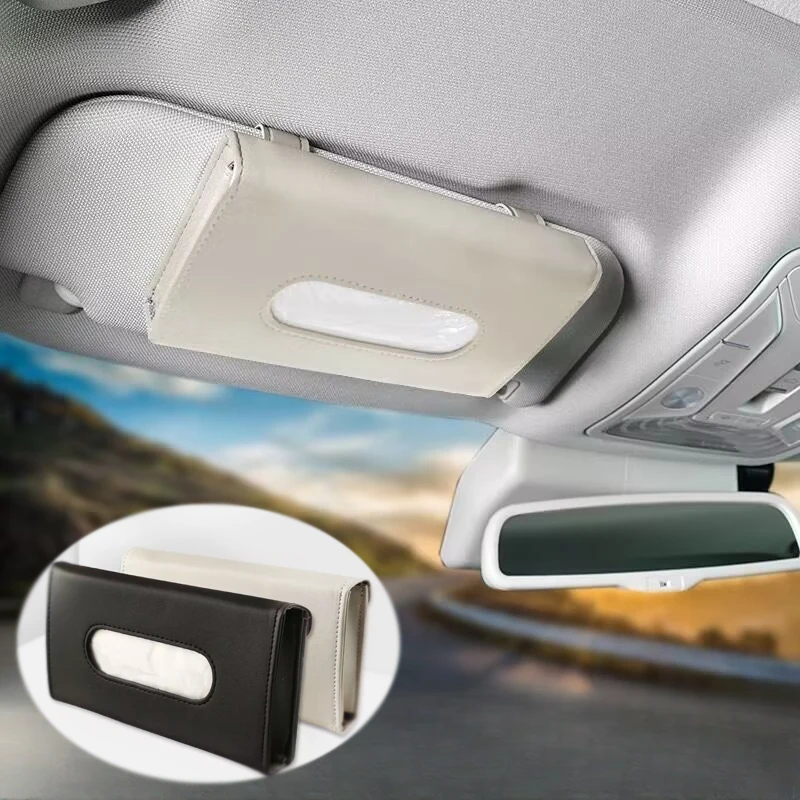 New soft leather car handkerchief box, car sunshade block hanging container, towel rack, napkin holder, storage bag