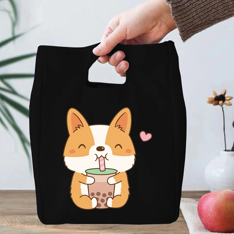 Lunch Bag Handle Insulation Cooler Bag for Women Kids Corgi Bobo Tea Series Lunch Box Picnic Portable Food Thermal Bento Bags