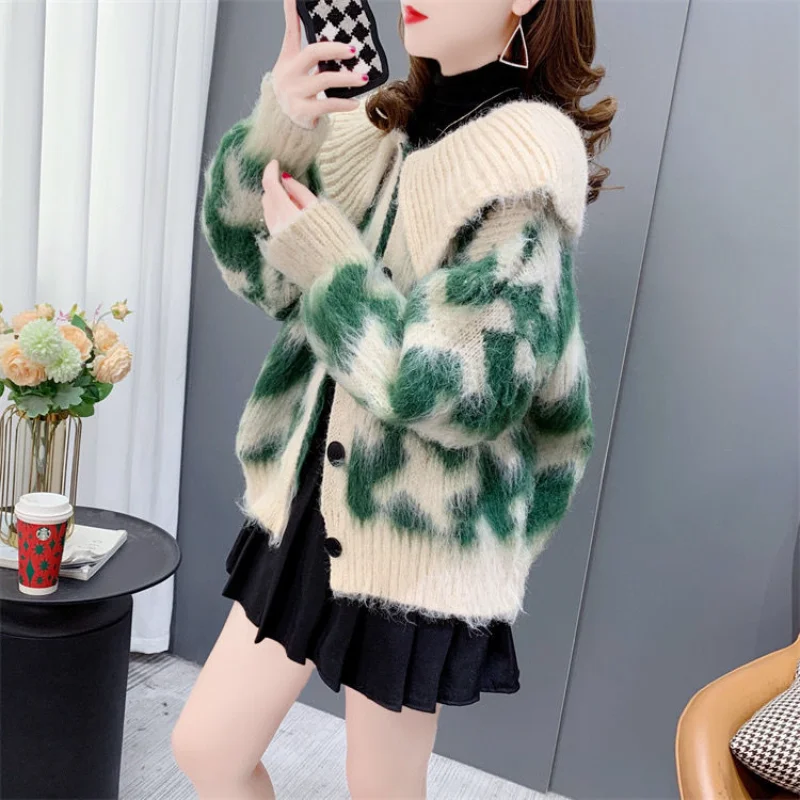 New Loose Short Small Sweater Jacket Gentle Style Doll Collar Cardigan Top