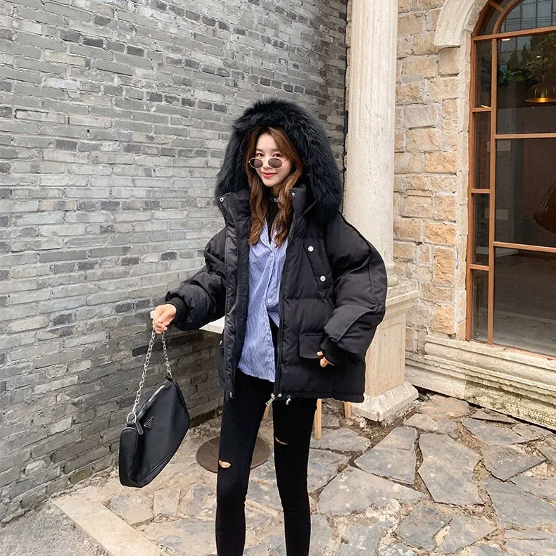 Down Padded Jacket 2024 New Women's Winter Thickened Short Loose Thin Casual Temperament Solid Color to Overcome the Coat