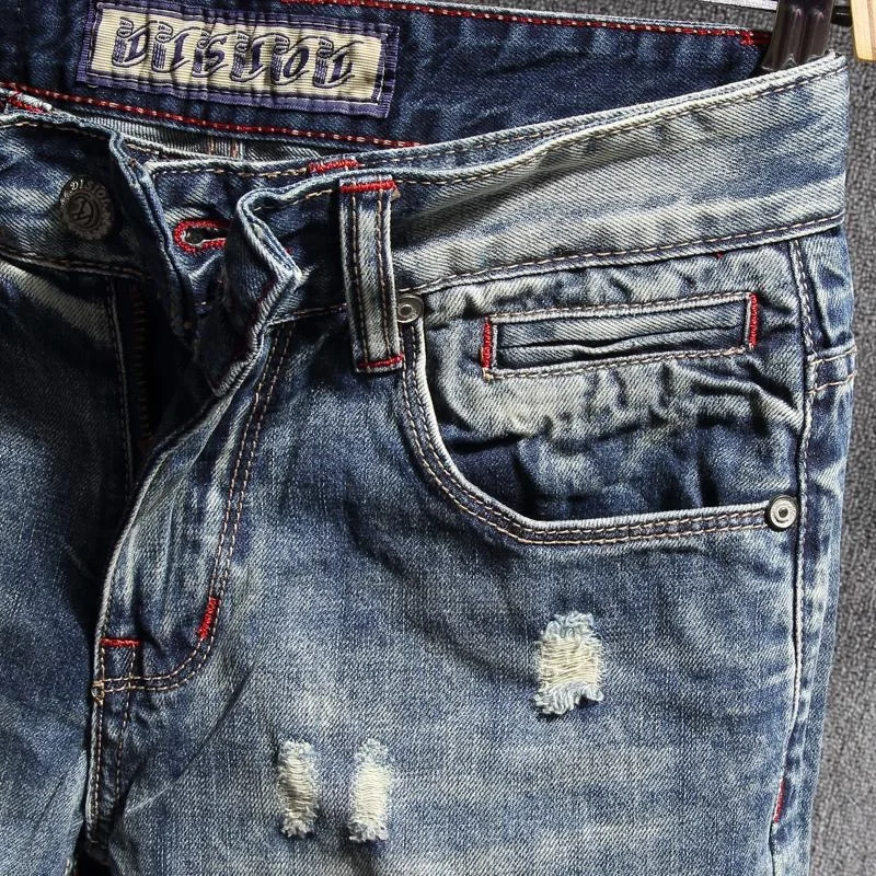 Été nouvelle tendance de la mode américain rétro jambe droite trou Denim Shorts hommes décontracté ample confortable sport haute qualité jean