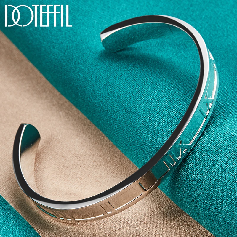 

DOTEFFIL 925 Sterling Silver 7mm Roman Numerals Bangle Bracelet For Woman Wedding Engagement Fashion Charm Party Jewelry