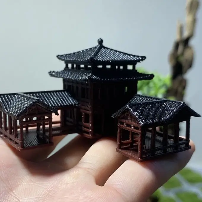 Plastics Chinese Style Ancient Architectural Model Aquarium Micro Landscape Bonsai 3D Printing Art Decoration Ornament ZD262 image 3