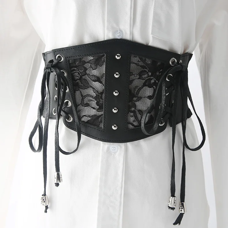 

Ladies Retro Pin Buckle Elastic Lace Corset Wide Belts Cummerbunds Goth Punk Dress Corset Belt Women Shirt Dress Girdle Corset