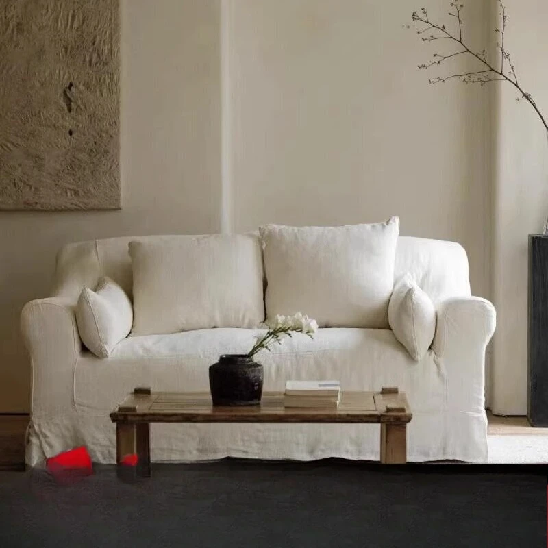 

2025 new Japanese-style wabi sofa, fabric linen fully dismantled and washed B & B, small apartment living room double triple