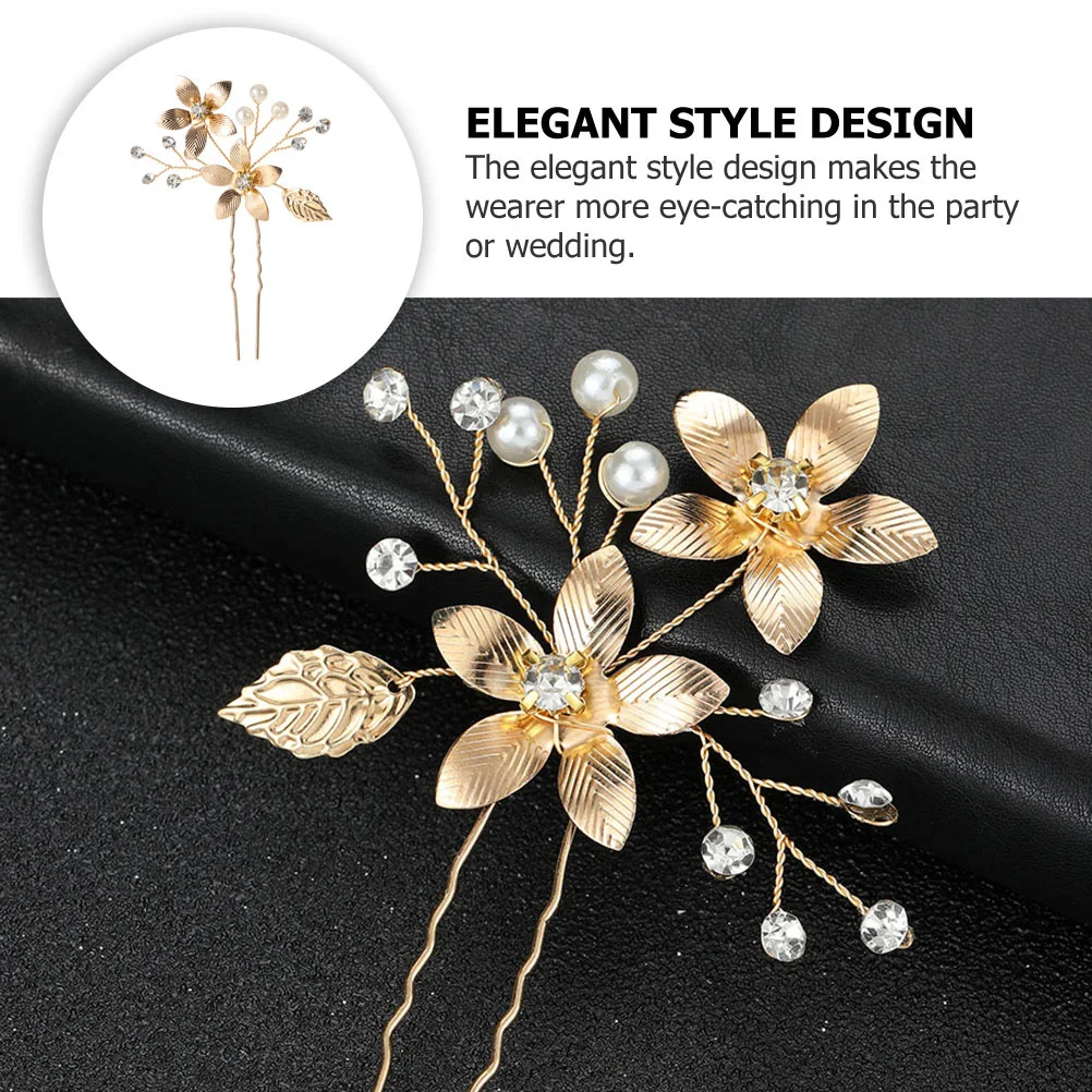 

2Pcs Exquisite Five Petal Flower Hairpins Zinc Alloy Bridal Hair Accessory Elegant Wedding Headdress
