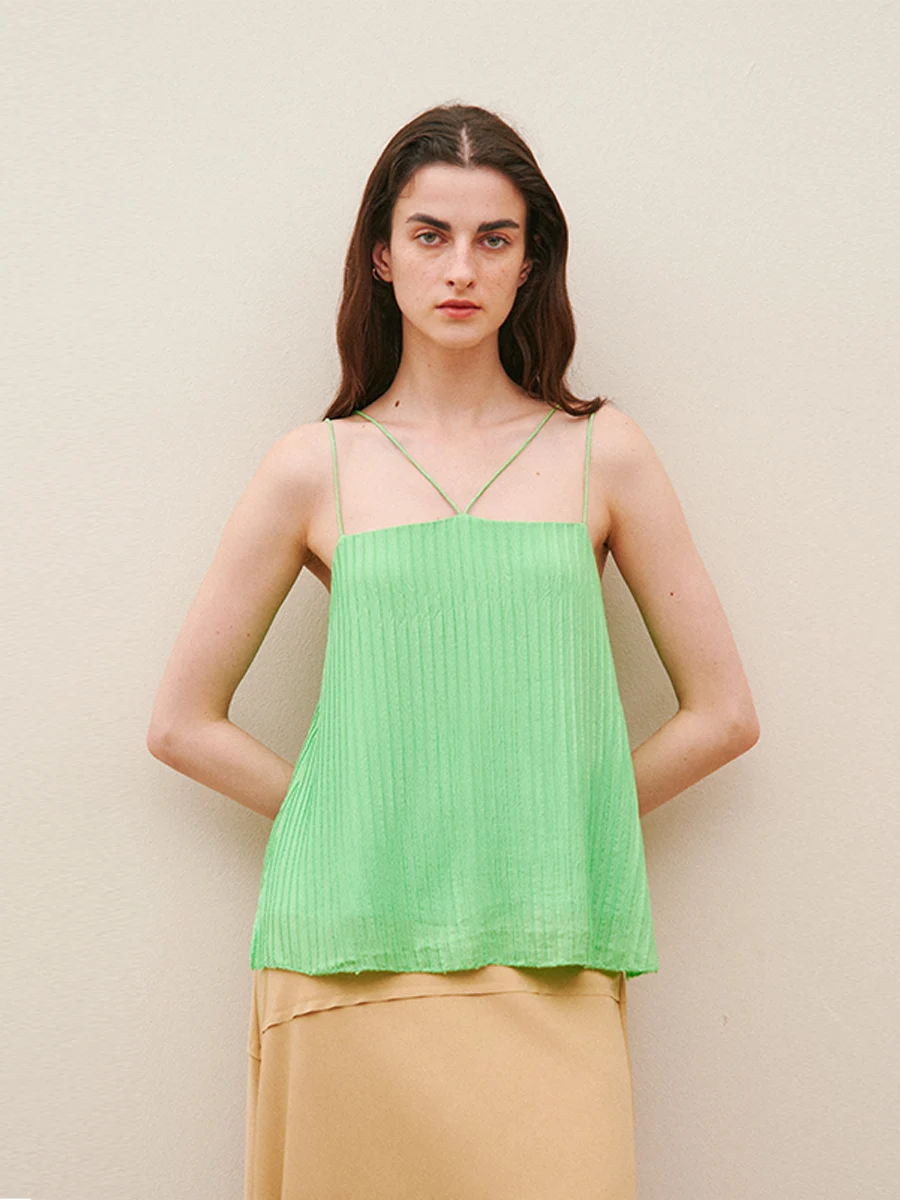 

Летний топ CUISUYUN с плиссированными бретелями и перекрестным дизайном, женский, свободного кроя, цельный, из шелковой ткани.