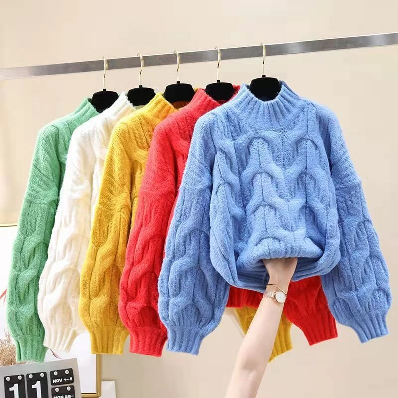 Women\'s Yellow Pullover Knitted Sweater Harajuku Y2k Long Sleeves Turtleneck Sweater Jumper Vintage 2000s Aesthetic Clothes 2024