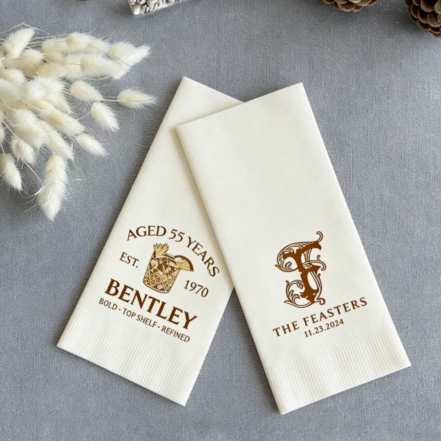 

Personalized Gold Foil Napkins 90pcs Soft Linen Like Disposable for Dinner Party Decor