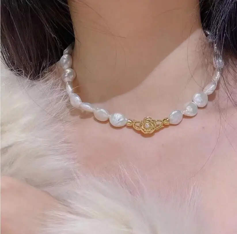 

gorgeous 11-12mm south sea baroque white pearl necklace 18inch 925s