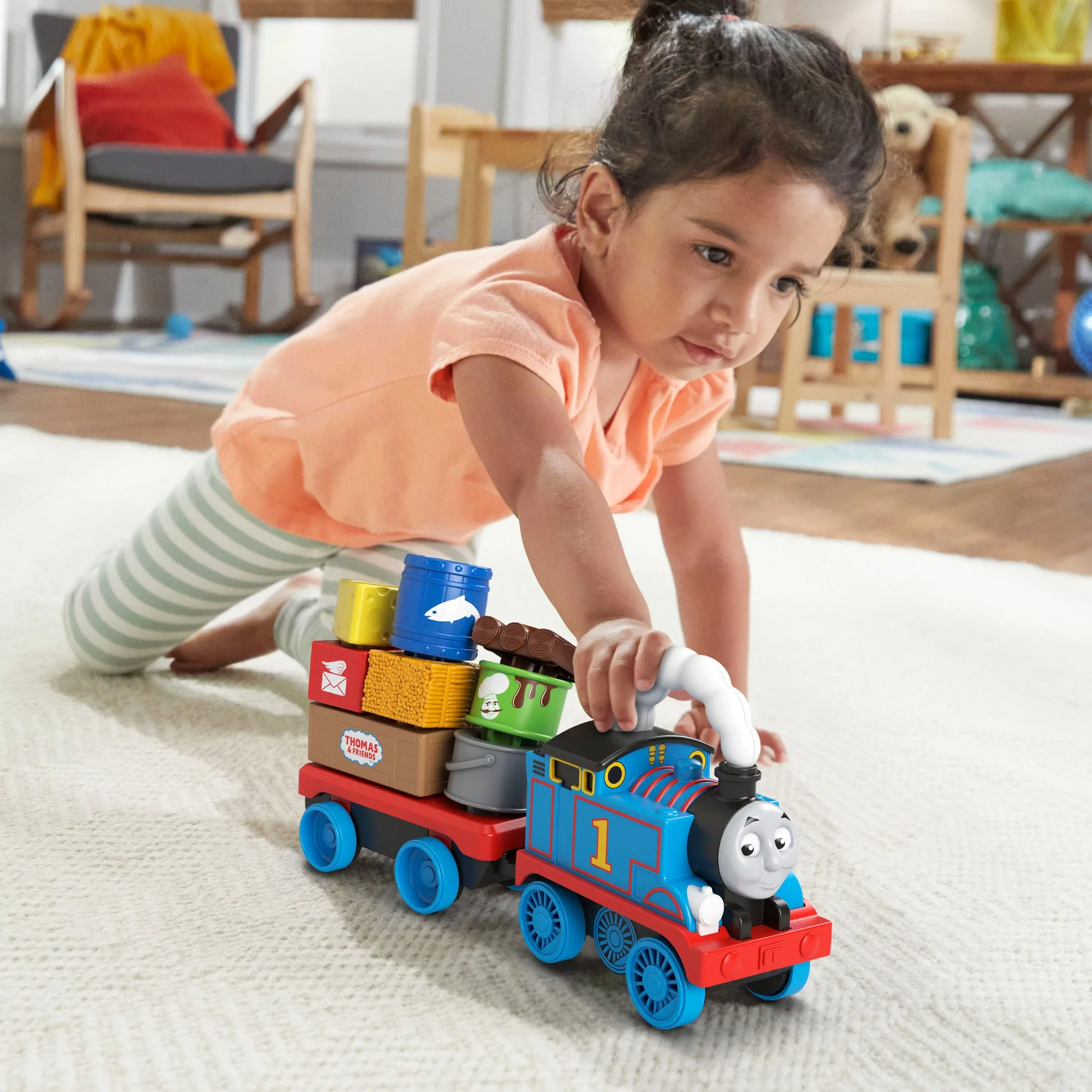 Thomas & Friends-tren apilador de carga oscilante, motor de empuje con bloques de apilamiento, juego de apilamiento para niños, rompecabezas,