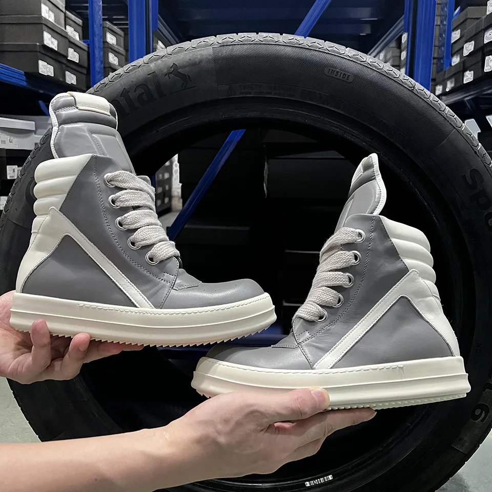 

Fashion High Top Quality Men Casual Shoes Jumbo Lace Up Designer Gray Leather GeoRo Luxury Women Sneakers Flat Zip Ankle Boots