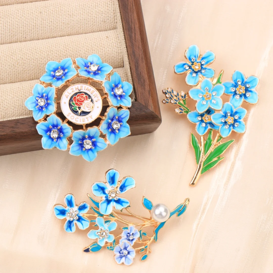 Baroque Blue Forget-Me-Not Brooch Elegant Luxury Jewelry for Men Women Party Gift Fashion Accessory