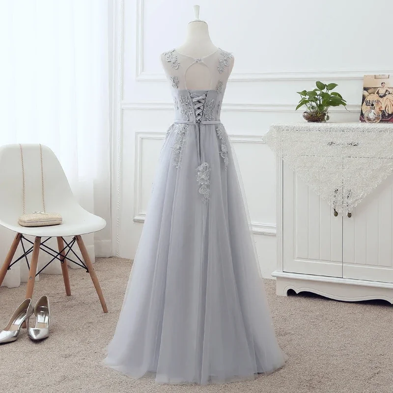 Robe de soiree vestido de festa Champagne lace up with Appliques long dress Elegant bridesmaid dresses Banquet Prom Party Gown