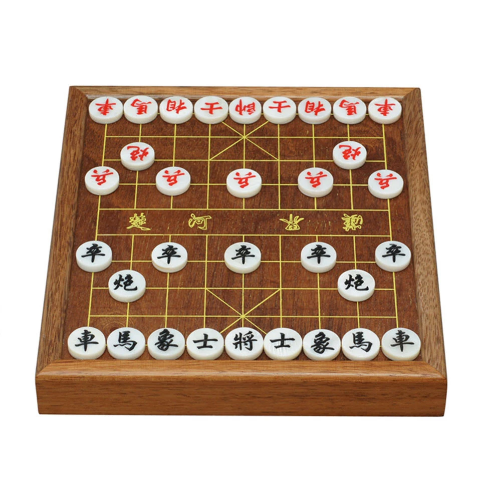 Chinese Chess Game, Xiang Qi Wooden Box Chess Set, Acrylic Pieces with Drawer Board Game, 21.5*19.5*1.2/3.0cm 32Pcs Puzzle Game