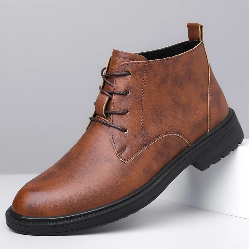 

Деловые рабочие ботинки для мужчин Ретро модельные туфли Высокие мужские ботинки для инструментов Кожаные короткие ботинки в британском стиле Формальные мужские ботильоны
