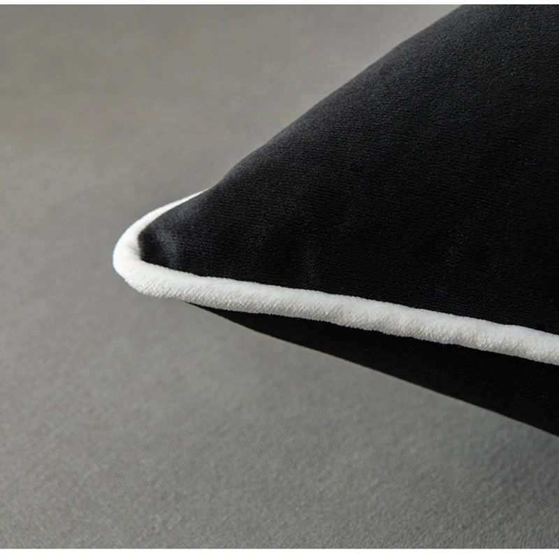 Black and White Velvet Hemming Pillowcase Simple Nordic Style Pillow Cases 60x60 Modern Light Luxury Cushions Cover