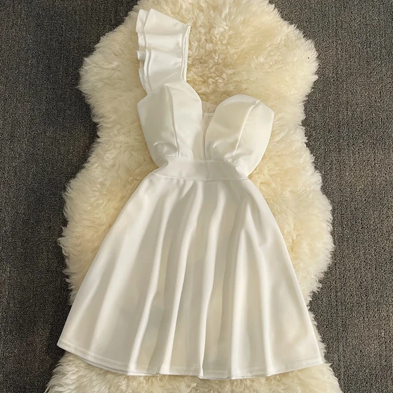 OCEANLOVE Evening Party Dresses Women Solid Spring Summer A-line Vestidos Mujer Korean Fashion Single Shoulder Mini Dress