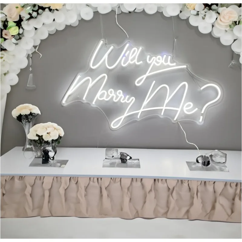 Imagem -06 - Grande Sinal de Néon Você Vai Casar Comigo 315x205 Polegadas Cool White Neon Signs For Wall Decor Ins Light 5v Usb