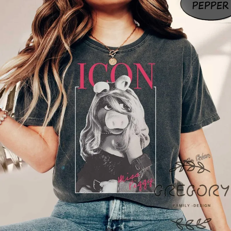 여름 디즈니 인형 돼지 이미지 포스터 여성용 셔츠, 레트로 디즈니 인형 쇼 스포츠웨어, 디즈니 인형 셔츠