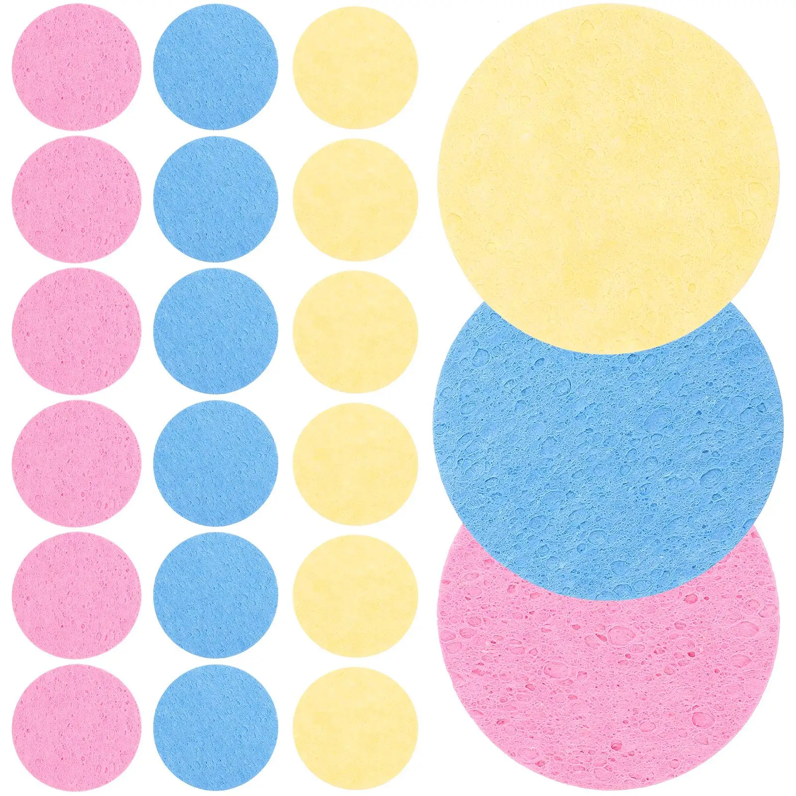 

30 Pcs Cleansing Facial Sponge Wood Pulp Cotton Pads 70x1mm Exfoliating Makeup Remover Mixed Color Soft Skin Deep Cleaning