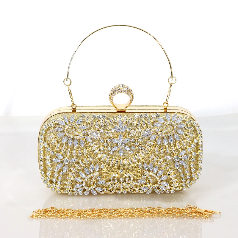 

Sparking Diamond Evening Bag Full Rhinestone Crystal-Embellished Party Clutch Bag Metal Handle Chain Women Wedding Cheongsam Bag