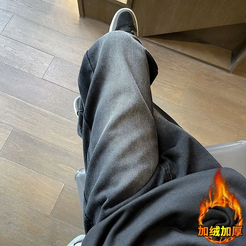 الخريف والشتاء بالإضافة إلى جينز مستقيم الساق من القطيفة السميكة للرجال، فضفاض أمريكي ريترو هاي ستريت كاجوال بنطال ذو قصة أرجل واسعة #5