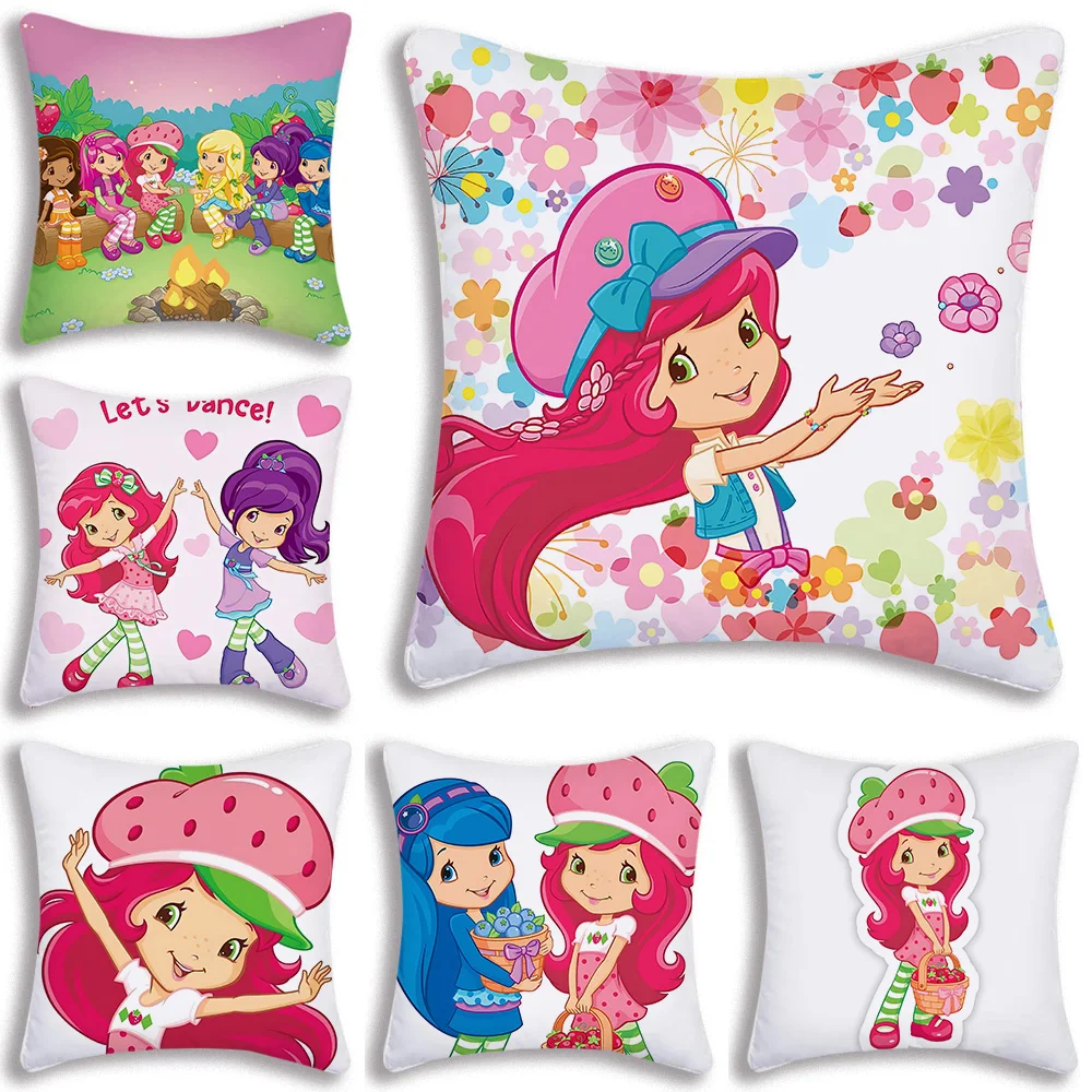 

S-Strawberry S-Shortcake Pillow Covers Cartoon Sofa Decorative Home Double-sided Printing Short Plush Cute Cushion Cover