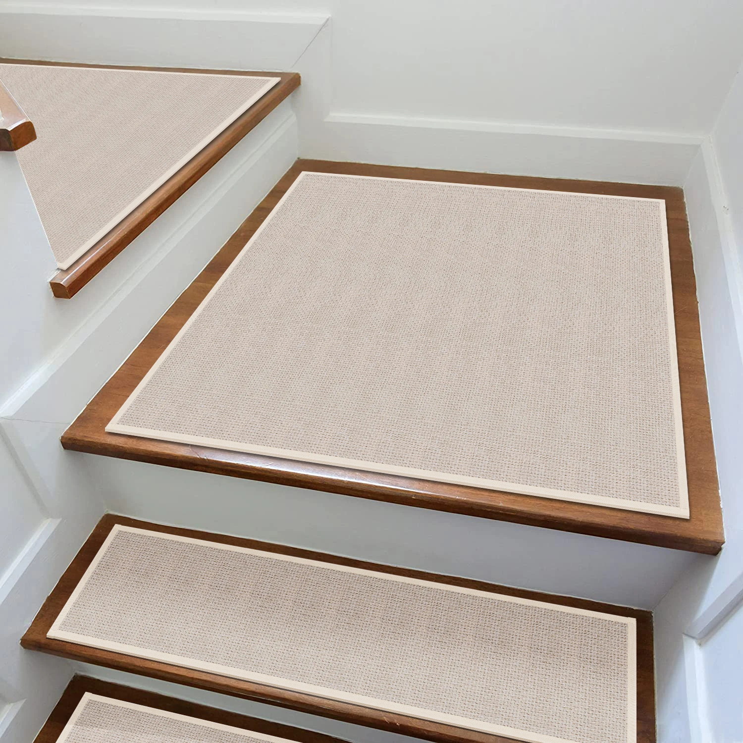 

Jute Stair Landing Mat Beige, Rubber Backed Non Slip Stair Matching Rug for Wooden Step Indoor, Square Stairway Carpet Floor Mat