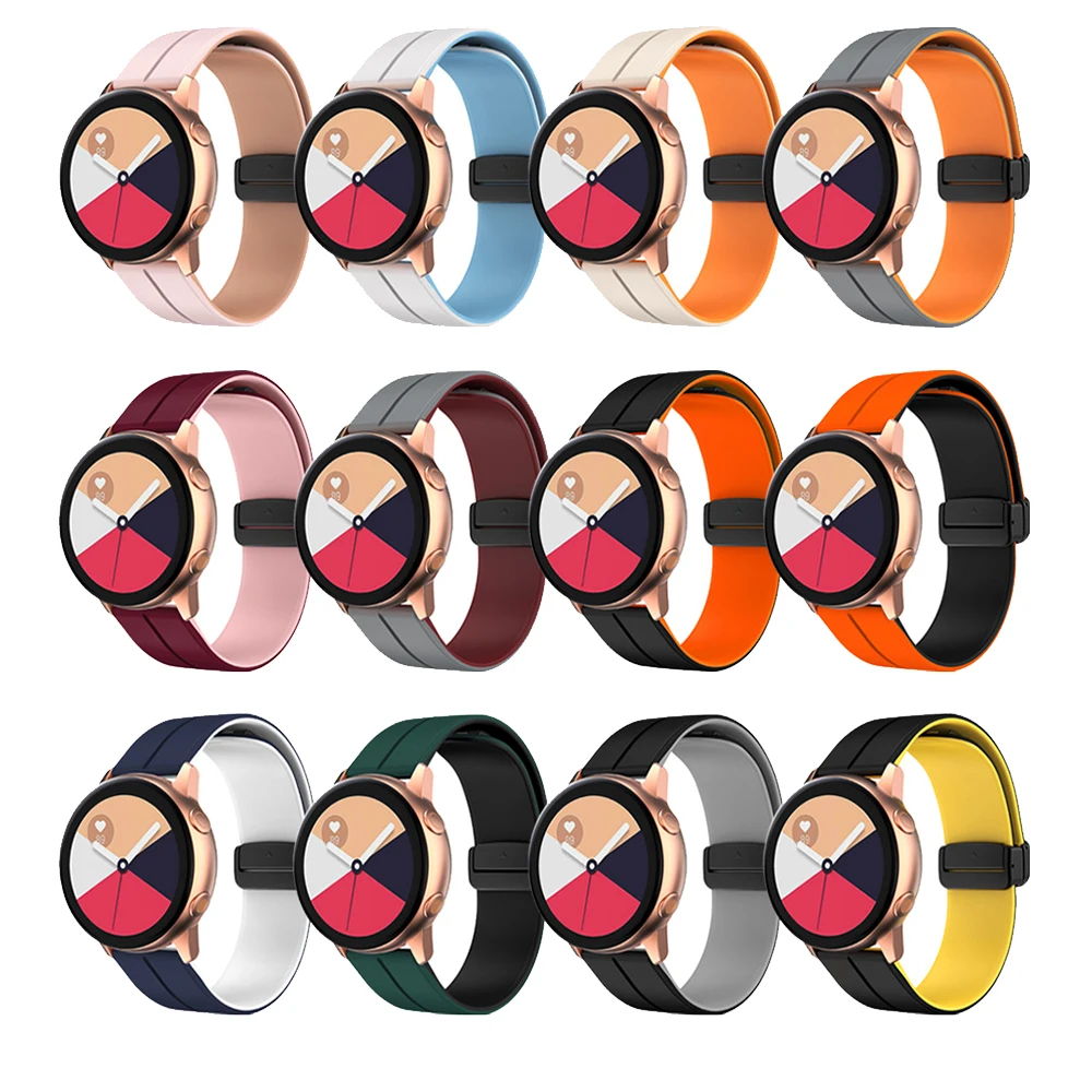 สายแม่เหล็กซิลิโคนสองสีสำหรับนาฬิกาซัมซุง, สายรัดข้อมือแนวสปอร์ตขนาด42มม. 46มม. สำหรับนาฬิกา3 45มม. 41มม. 20/22มม.