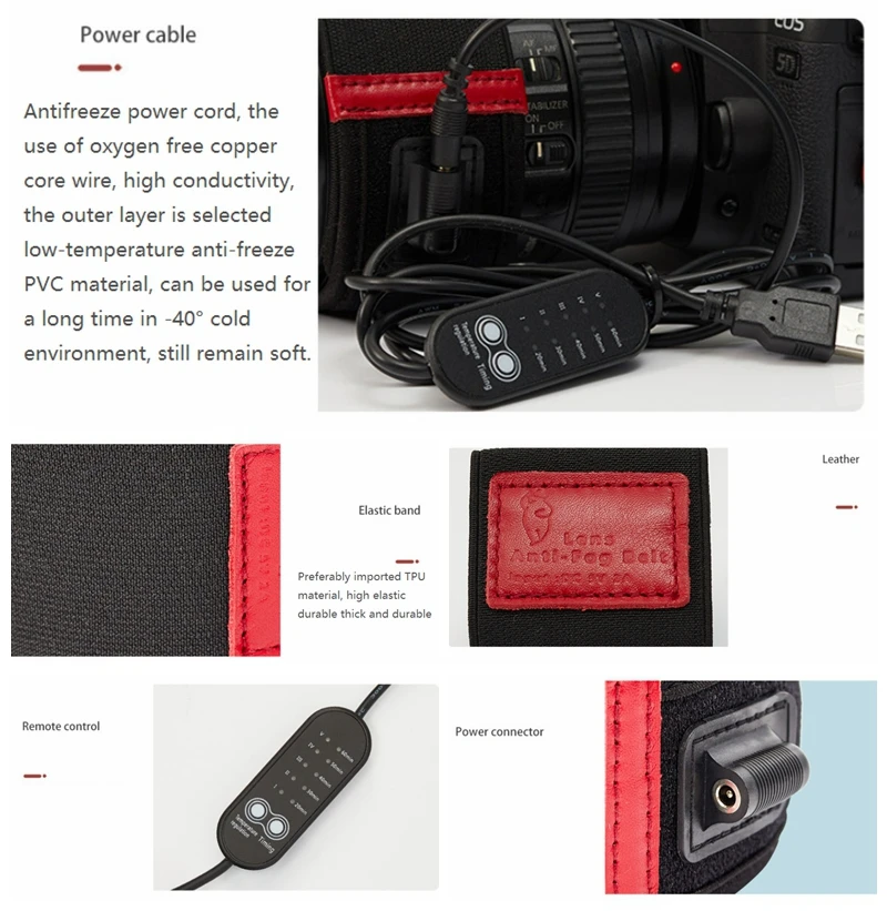 80-120mm Camera USB Anti Fog Belt Telescope Lens Dew Heater Tape Control Temperature  Heating Demister Strap Heat Defogging Band view 4
