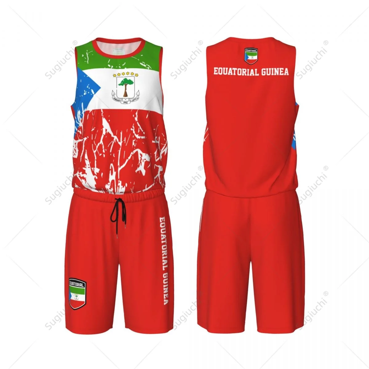 Team-up Equatorial Guinea Flag Grain Men Basketball Set Shirt & Pants Sleeveless Custom Name Nunber Exclusive