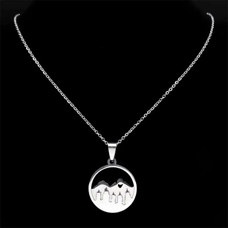 الطبيعية الصحراء مشهد الجبال الغابات قلادة للنساء الرجال الفولاذ المقاوم للصدأ المشهد شروق الشمس القلائد مجوهرات طوق N7244S02 #5