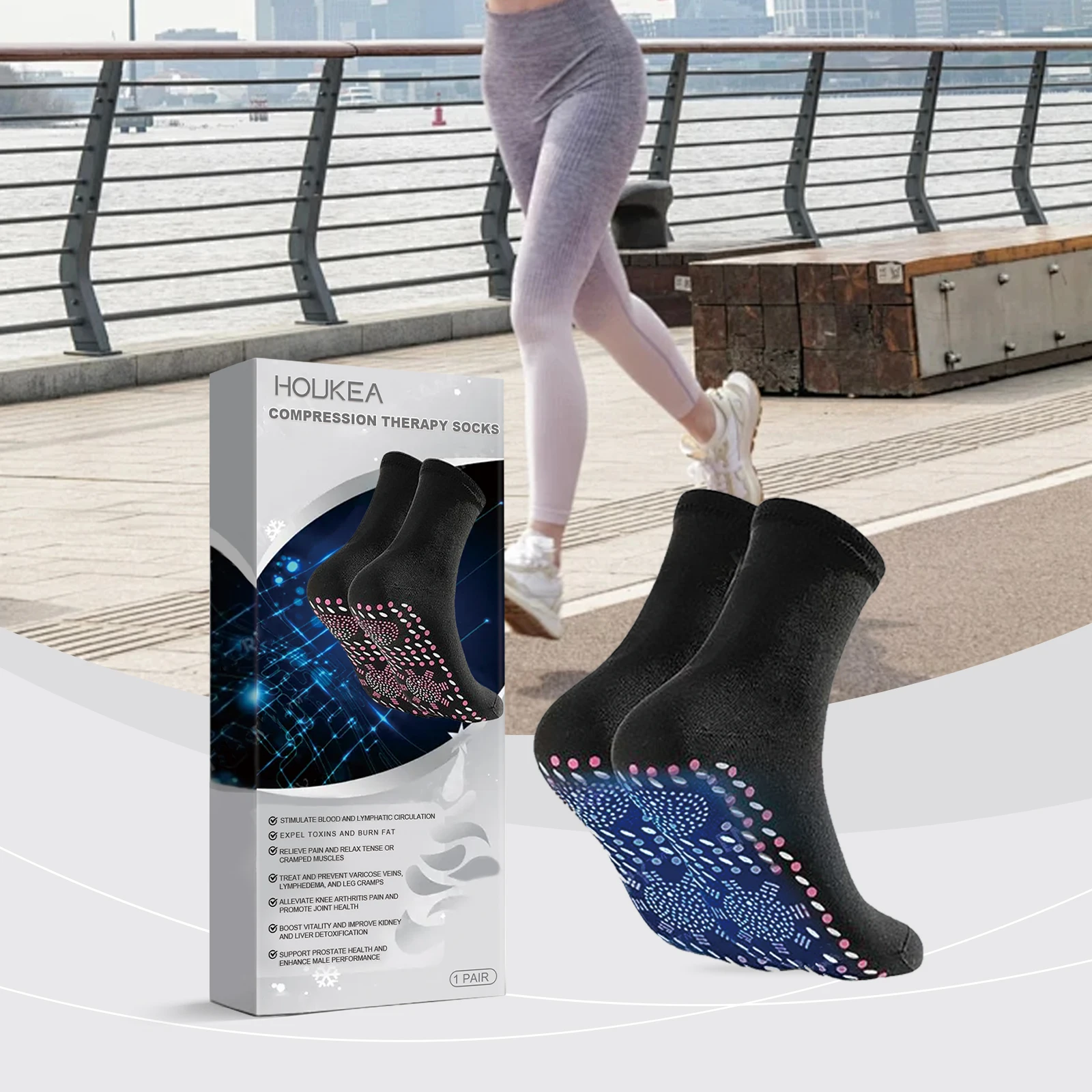 Compression Therapy Socks Self Heating Foot Massage Socks Warm Anti-slip Sole Socks Relieve Foot Discomfort Soft Skin-friendly Foot Care Socks for Men Women