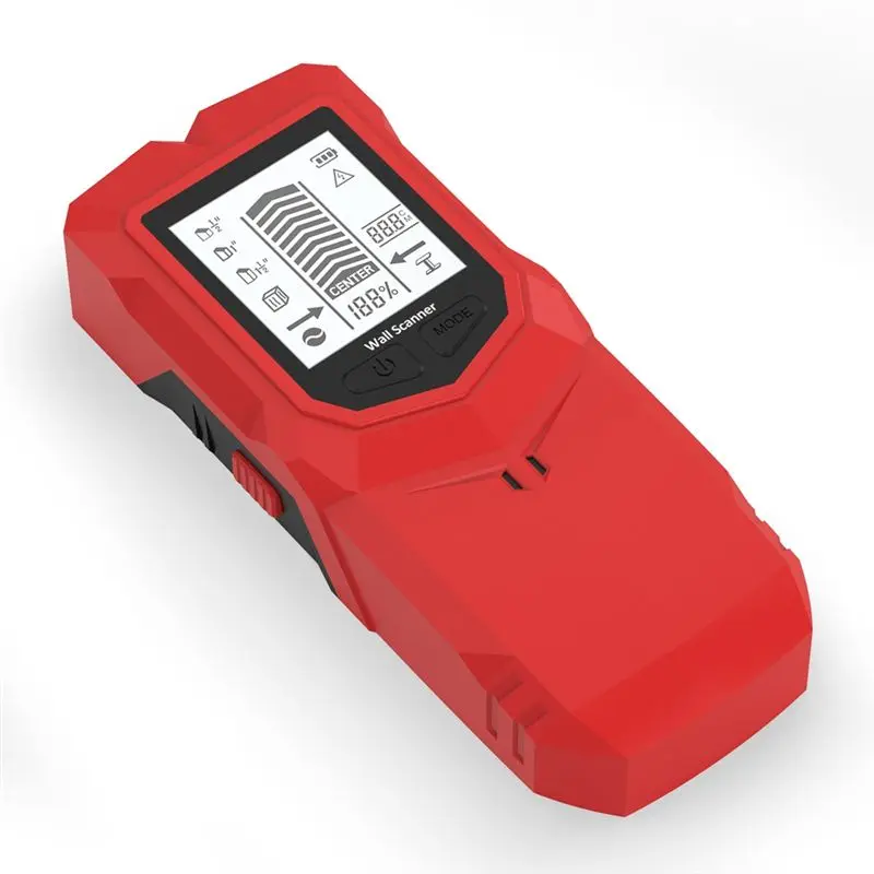 [a92z-new】-wood-studs-wall-stud-finder-6-in-1-wall-metal-detector-voltage-live-wire-detect-wall-scanner-electric-box-finder-red