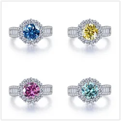 Round shape 2 Carat Pink Roayl blue Color Moissanite Ring S925 Sterling Silver Women Engagement luxury Wedding dating Ring