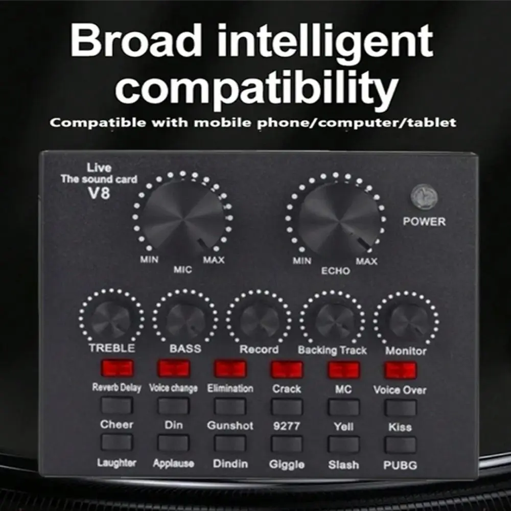 Convenient Audio Mixer V8 Sound Card Karaoke Recording Studio Record Mic Sound Card White Black External Sound Card PC Computer