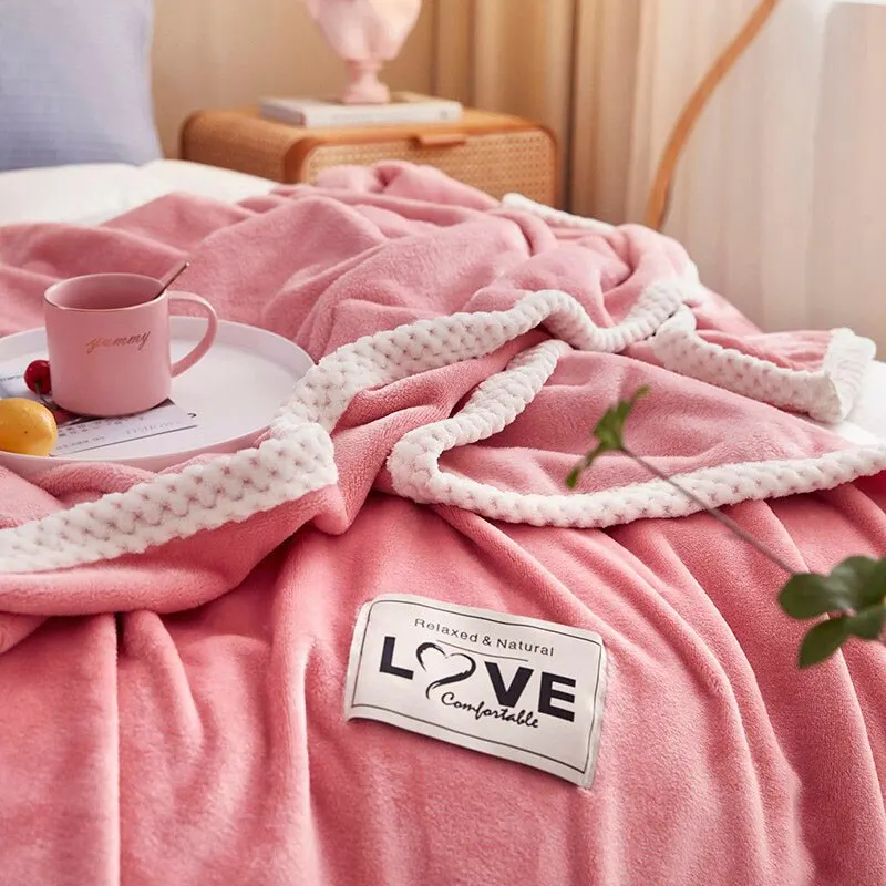 Pink Flannel Fleece Blanket Adult Children Soft Warm Throw Bed Covers Simple Solid Color Sofa Breathable Bedspreads
