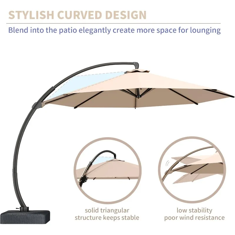 11ft Offset Cantilever Patio Umbrella with Base Included, Large Round Aluminum Outdoor Umbrella, 360° Rotation ,Beige