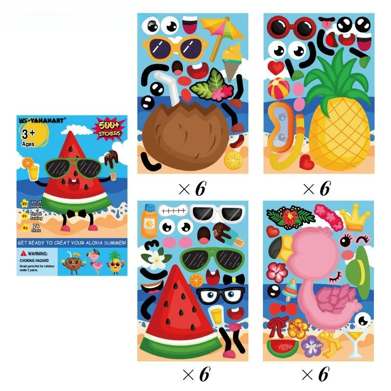 Cartoon Stiers Children's Summer Beach Game Stiers Hawaiian Fruit Emotion Stiers Cross-Border Paper Crt