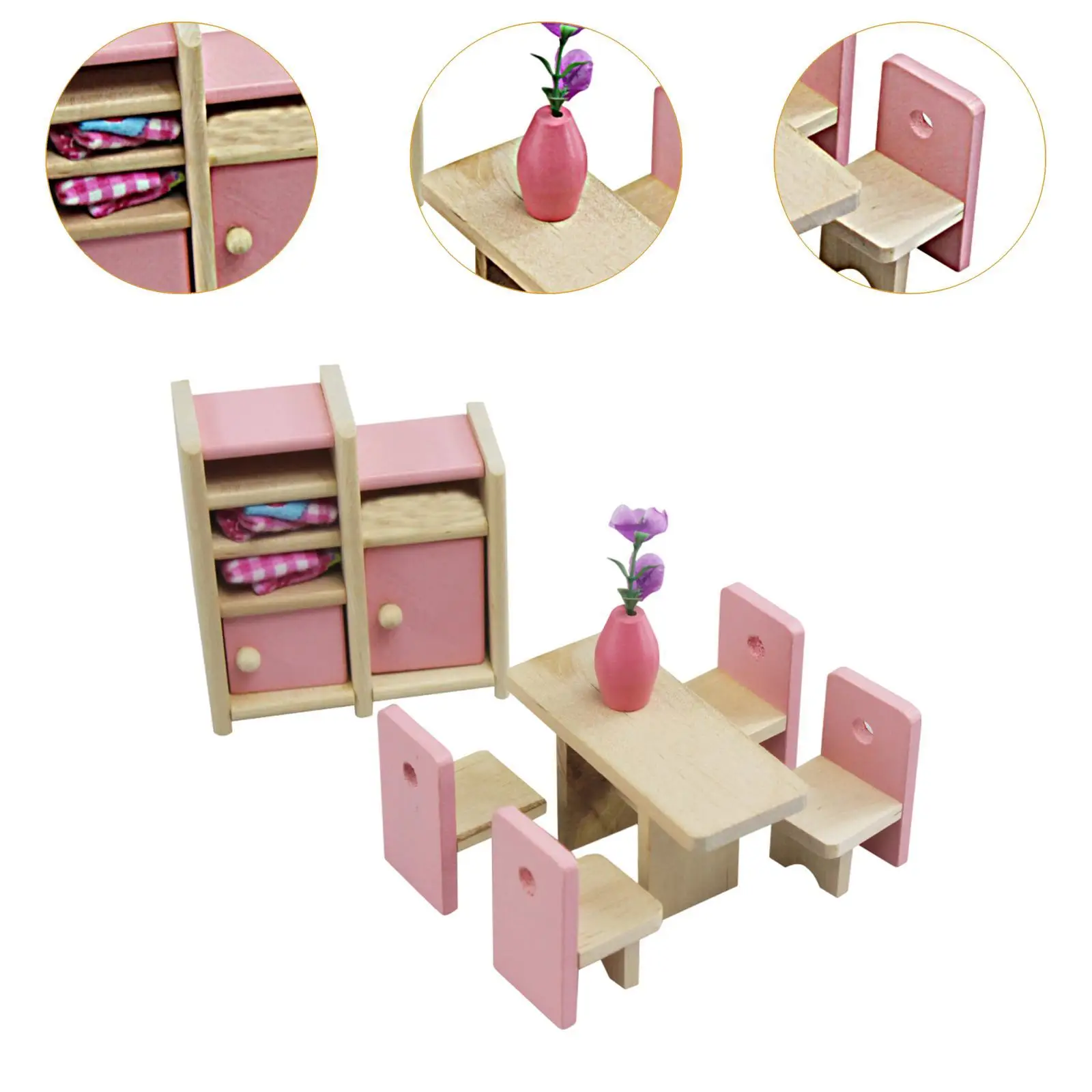 Wooden Dollhouse Furniture Set Simulation DIY Part Ornament Kids Toy Miniature Furniture Toys for Girls Boys Kids Toddler 3+