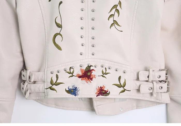 Women's Graffiti Rivet Leather Jacket, Punk Rock Jacket, Fashionable Motorcycle Jacket, Zipper embroidered leather jacket