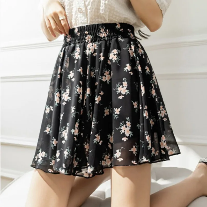 Extra Large Chiffon Floral Skirts Women's Summer 120KG Loose Streetwear High Waisted A-line Short Dresses Latest Trendy Famale