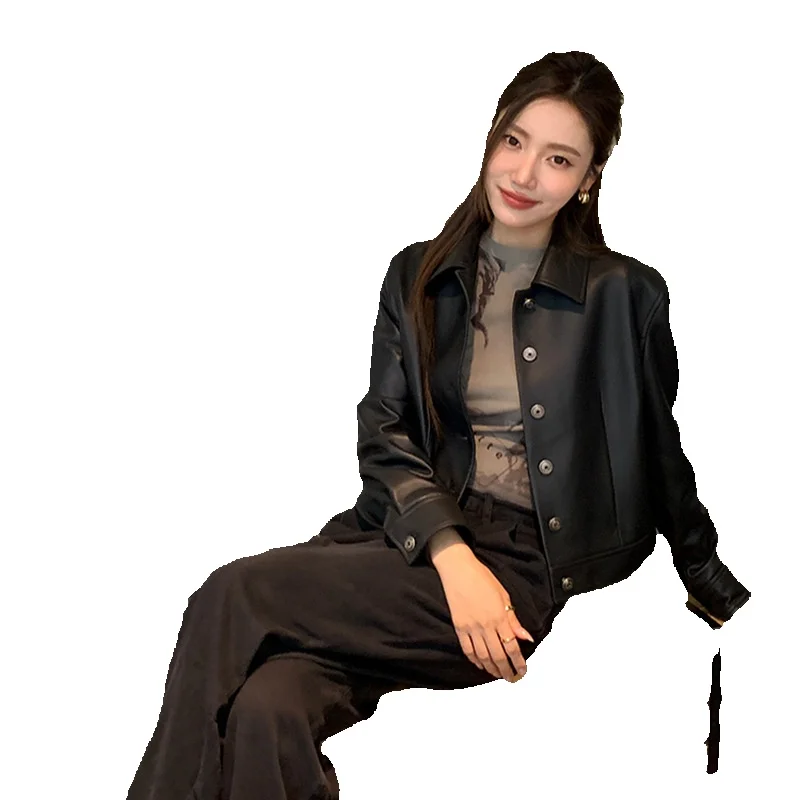 

New Lapel Genuine Leather Jacket For Women's Shirt Version Sheepskin Jacket Sheepskin Jacket