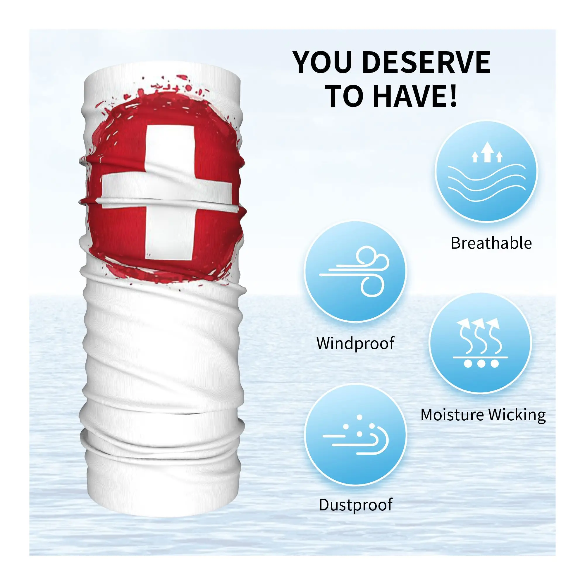 스위스 스위스 국기 두건 넥 게이터 프린트 랩 스카프 남성 여성을위한 다용도 모자 승마 성인 겨울