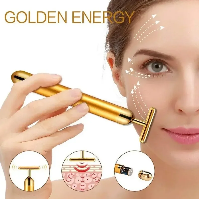 24k Gold Facial Afslanken Gezicht Beauty Bar Pulse Verstevigende Facial Roller Massager Lift Huidverstrakking Rimpel Vibrerende Tool