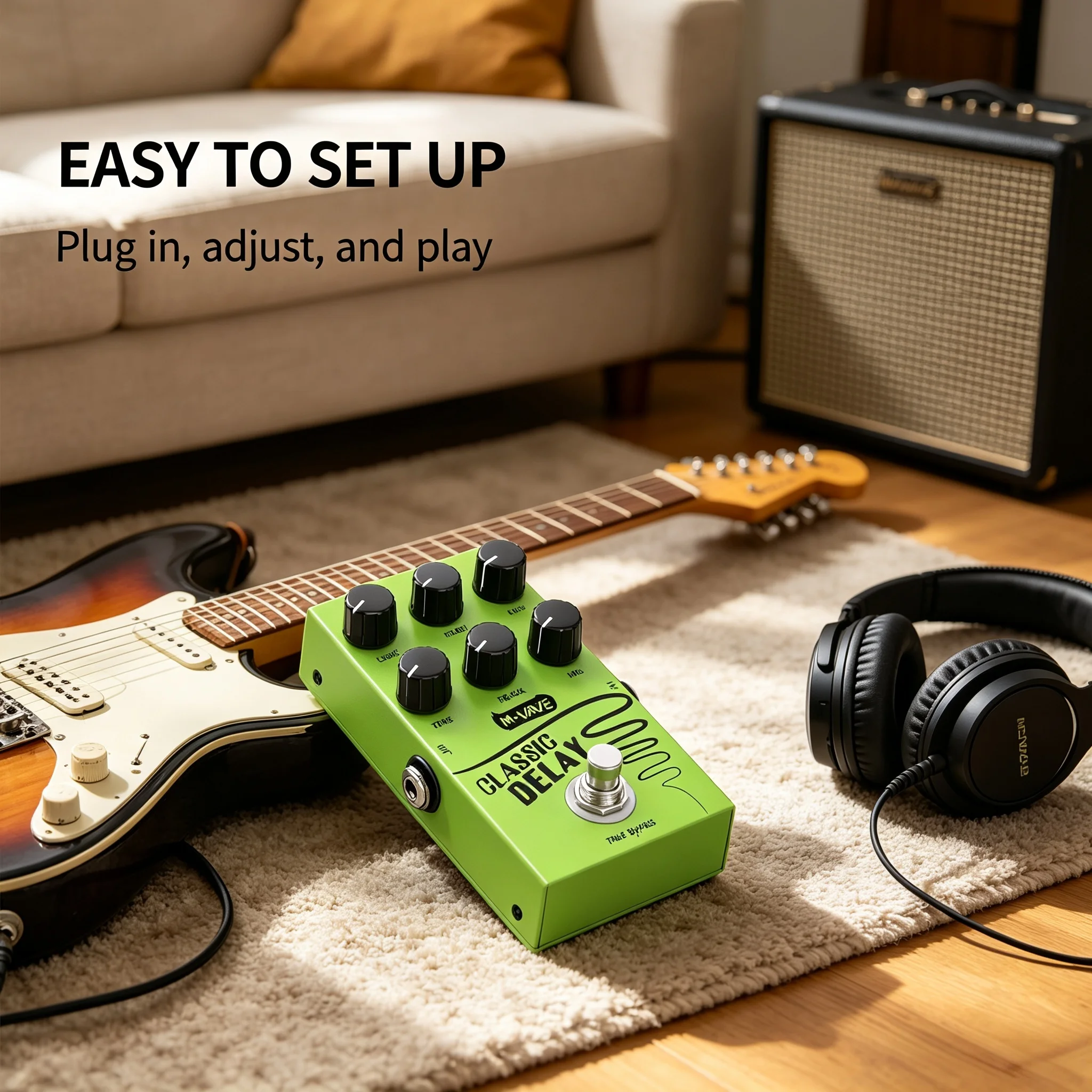 M-VAVE Classic Delay Reverb Pedal for Electric Guitar/Bass, 9 Studio Modes, True Bypass, Metal Compact Design