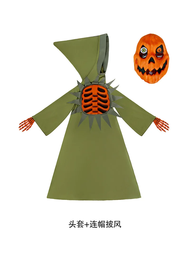 Conjunto de disfraz de actuación de disfraz para niños de Halloween, jardín de infantes con esqueleto de calabaza