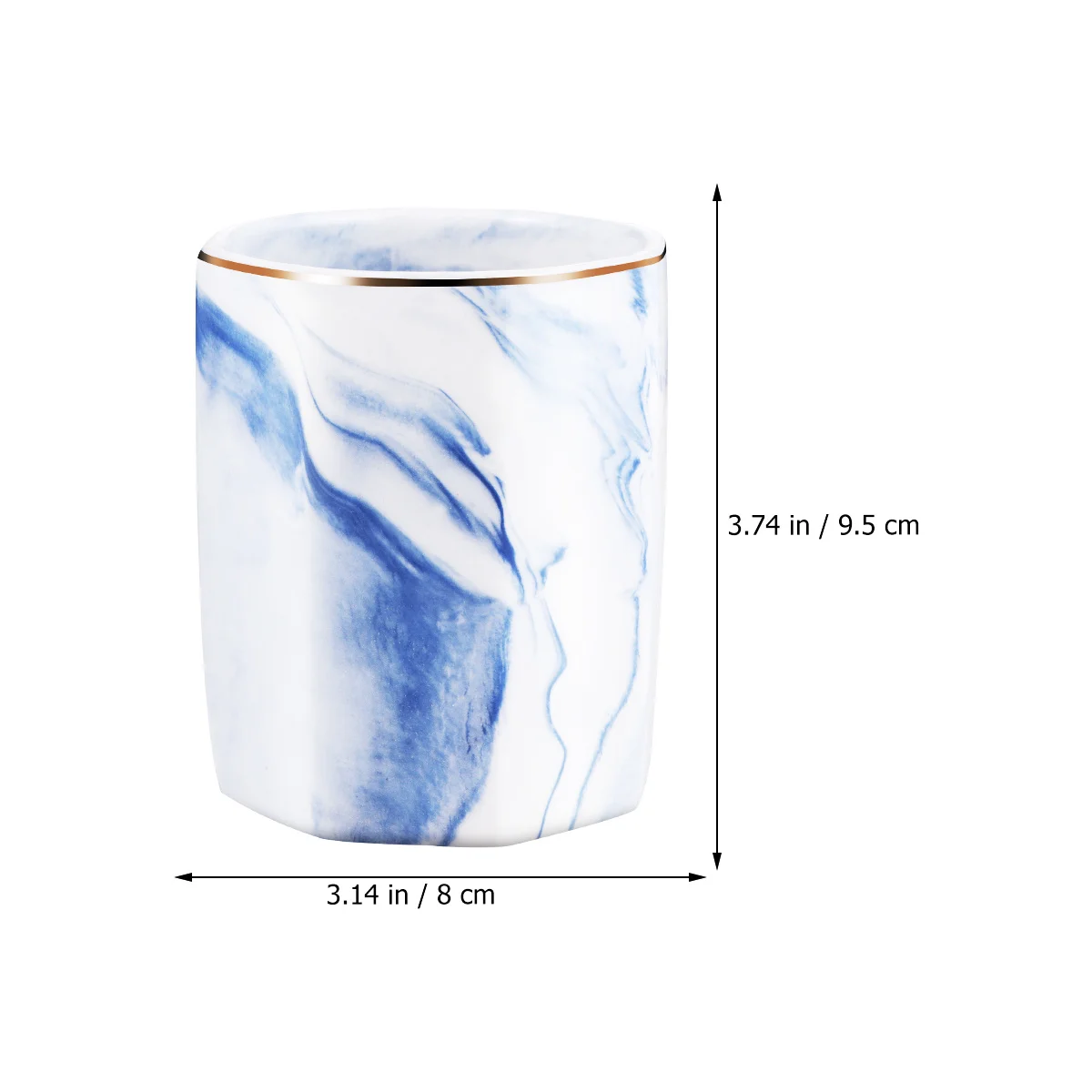 

Marbling Blue Ceramic Pen Holder -Edged Desktop Organizer Pencil Container Makeup Brush Holder for Stationery Cosmetics