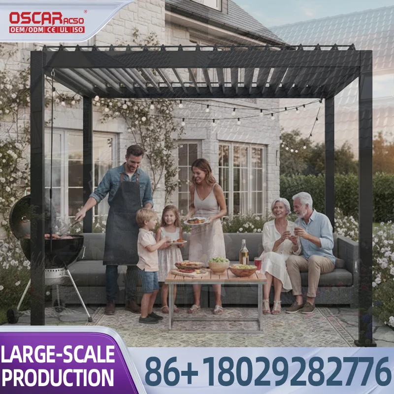 Motorized Aluminum Pergola 3x3 6x4M Gazebo Pavilion Waterproof Outdoor Rain Canopy with Louvered System for Backyard Patio Garde
